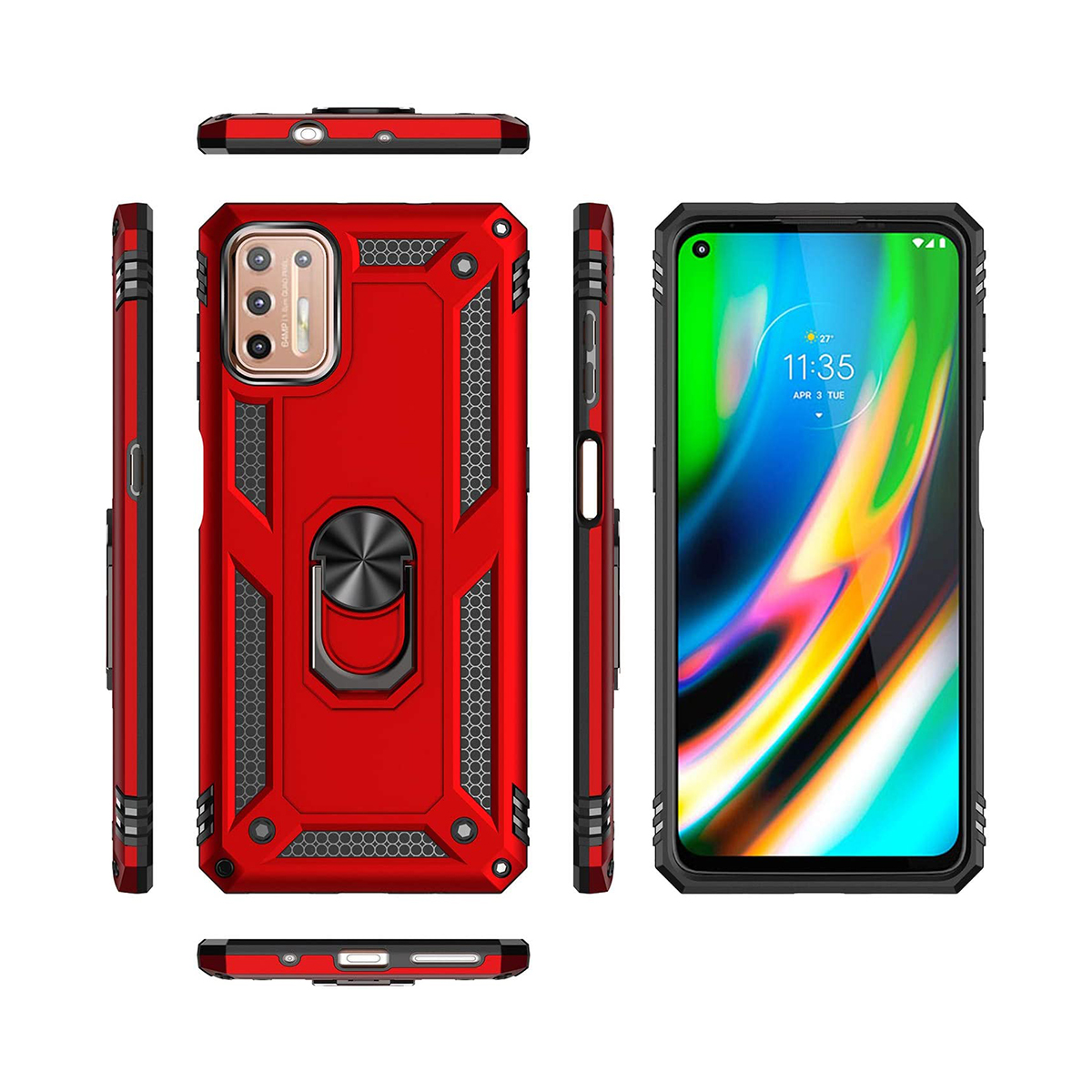 Protectores para celular  para Motorola  MOTO G9 Plus Funda reforzada con anillo v2 Rojo